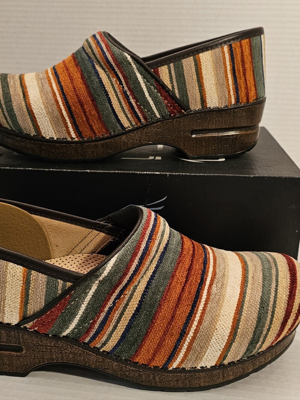 Dansko Vegan Pro Striped Multicolor Slip-On Clogs - Picture 2 of 13